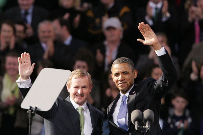 Taoiseach Enda Kenny with president Barack Obama  in College Green, Dublin, during a ceremony as part of Obama's 2011 visit to Ireland.
Photograph: Alan Betson