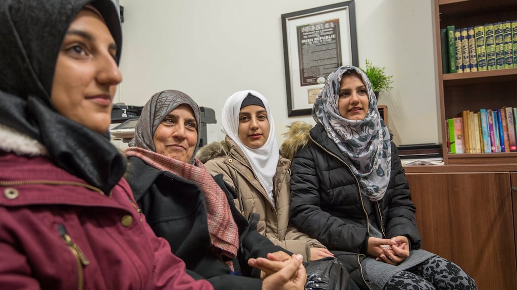Fatima al-Hariri (2nd from left) with her daughters Tagwa, Sarra and Maisa. The family fled war-torn Syria and are living in Mosney, leaving other family members still in Turkey. Photograph: Brenda Fitzsimons