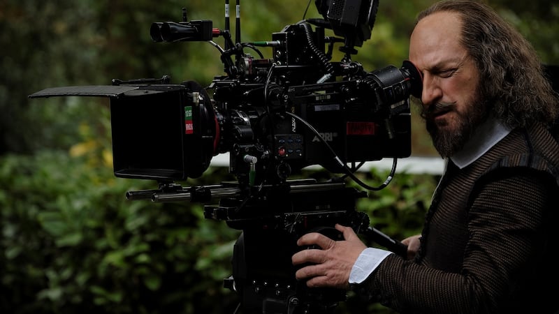 Kenneth Branagh in make-up as a worn-down version of the older, retired Shakespeare.