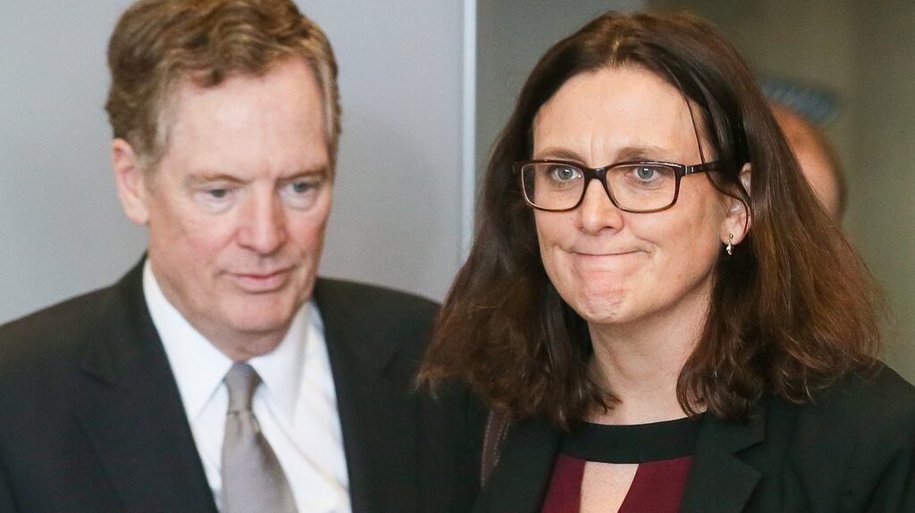 US trade representative Robert Lighthizer and European trade commissioner Cecilia Malmstrom. They met in Brussels on Saturday. Photograph: Stephanie Lecocq/Reuters