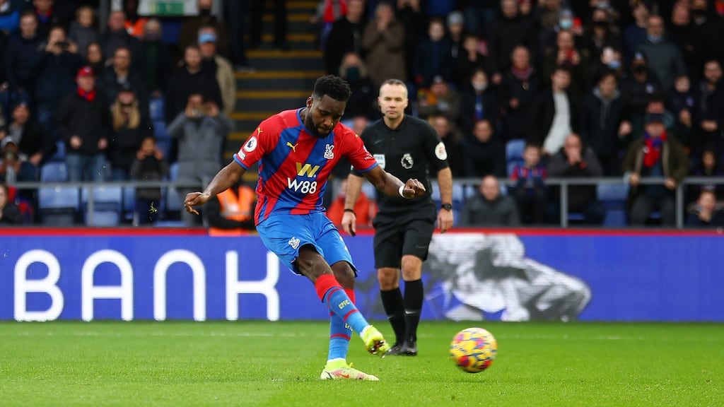 Odsonne Edouard scores his team’s first goal from the penalty spot against Norwich at Selhurst Park. Photograph: Bryn Lennon/Getty Images