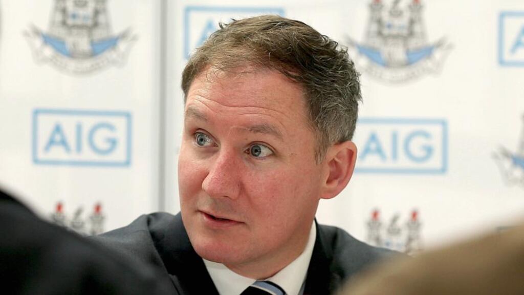 Manager Jim Gavin fielding questions at the Dublin senior football squad press conference at the Gibson Hotel ahead of tomorrow’s NFL semi-final against Cork at Croke Park. Photograph: Donall Farmer/Inpho