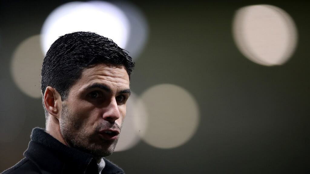 Arsenal manager Mikel Arteta after his team were beaten by Wolves at Molineux on Tuesday. Photograph: Nick Potts/pool/Getty Images