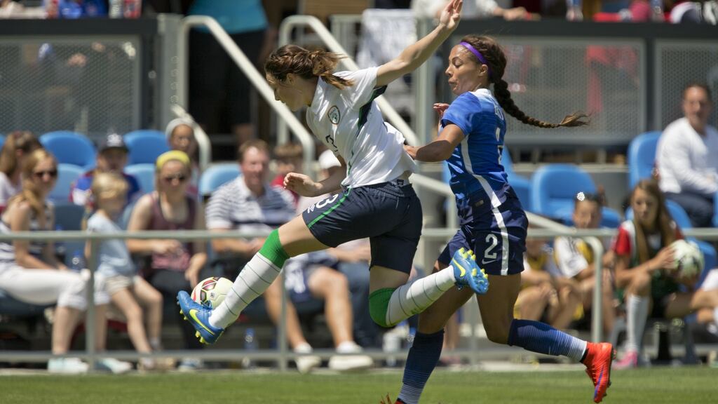 Megan Campbell in action for the Republic of Ireland against the United States at Avaya Stadium in San Jose, California. Photo: Brian Bahr/Getty Images)