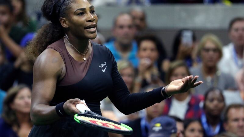 Serena Williams looks at her box during the women’s final. Photograph: Julio Cortez/AP