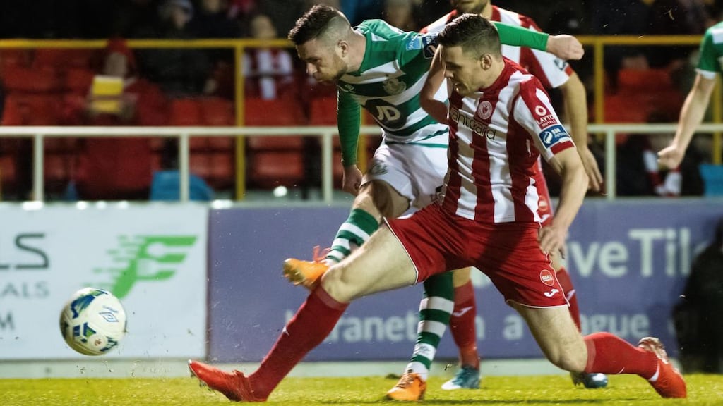 Jack Byrne opens the scoring for Shamrock Rovers in their 3-2 win over Sligo. Photograph: Evan Logan/Inpho