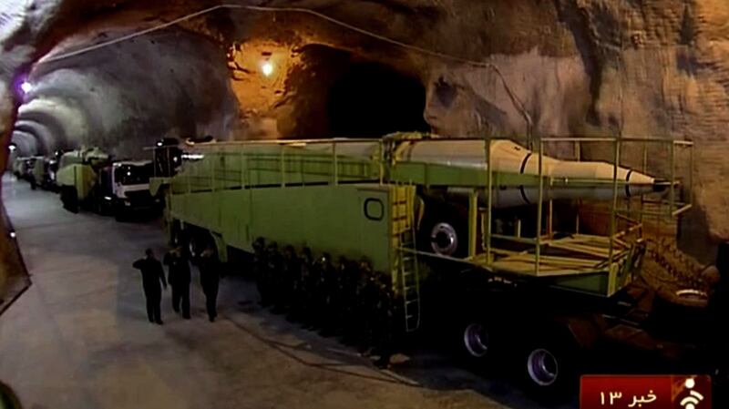 An image grab taken from footage broadcast on the Islamic Republic of Iran News Network (IRINN) reportedly shows missile launchers in an underground tunnel at an unknown location in Iran.