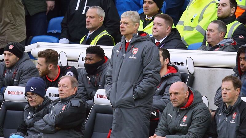 Arsene Wenger saw his side lose a fourth successive match. Photograph: Gareth Fuller/PA