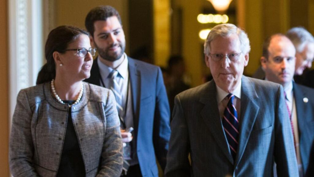 The fight over the sweeping domestic spying powers, revealed in media leaks by former NSA contractor Edward Snowden, has moved to the Senate where majority leader Mitch McConnell and other Republicans want the Patriot Act bulk collection extended until 2020. Photograph: Zach Gibson/The New York Times