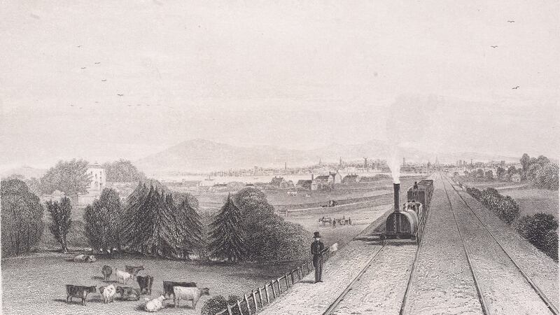 Dublin from the railway bridge at Hollybrook, Clontarf, looking southwest, c1850, by Edward Radclyffe (National Library of Ireland)