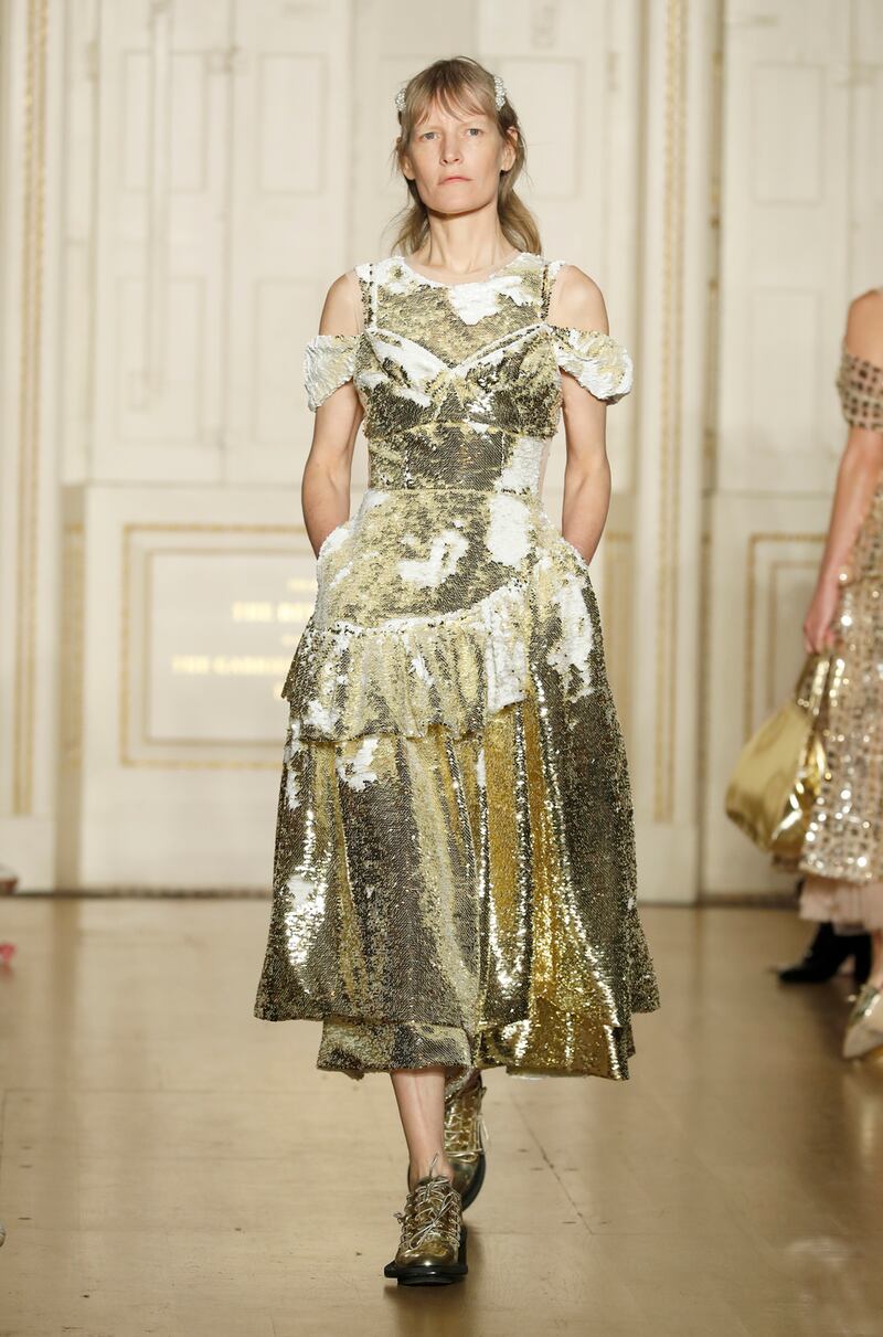 Heart-stopping golden dress from Simone Rocha. Photograph: Luke Walker/BFC