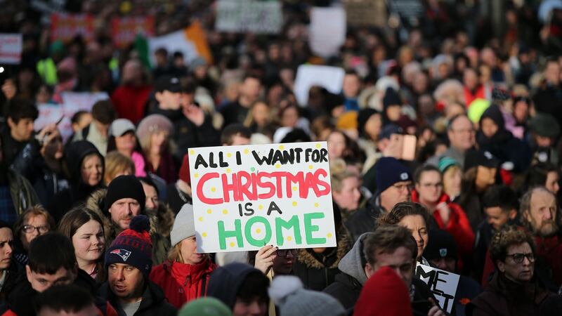 A protest in Dublin on Thursday against homelessness. Photograph: Nick Bradshaw/The Irish Times
