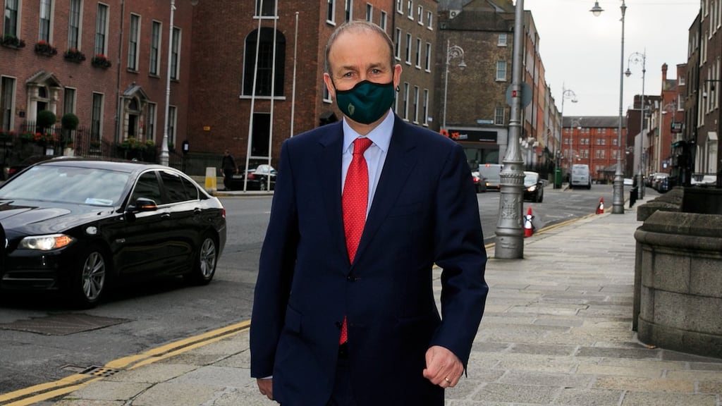 Taoiseach Micheál Martin arrives for an all-party meeting at Government Buildings in Dublin. Photograph: Gareth Chaney/Collins