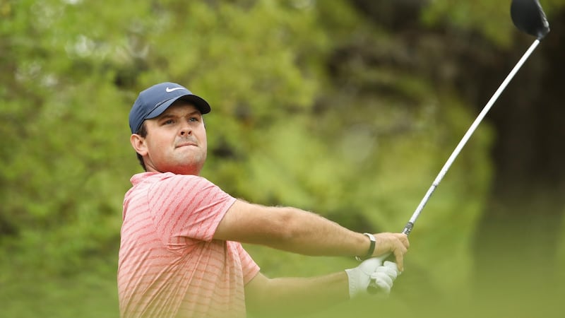 Patrick Reed   plays his shot from the 12th tee in his match against Sergio Garcia   during the third round of the World Golf Championships-Dell Technologies Match Play. Photograph: Getty Images