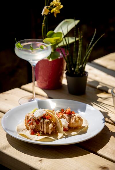 The fish tacos and cocktail Agave Love from Roots. Photograph: Tom Honan/The Irish Times