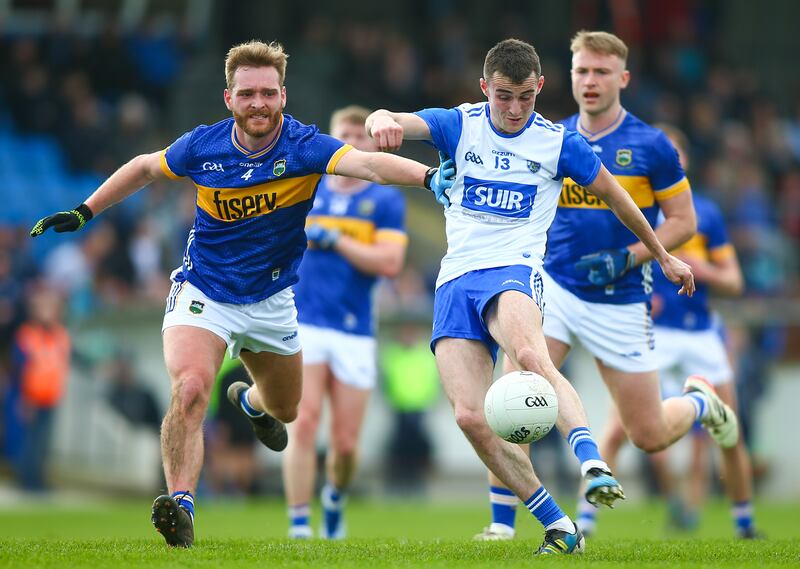 Waterford’s Stephen Curry and Tipperary’s Colm O’Shaughnessy in action during the Munster SFC quarter-final at Fraher Field, Dungarvan. Photograph: Ken Sutton/Inpho