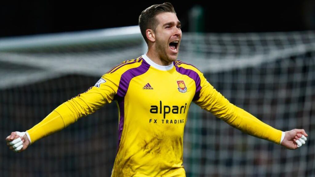 Adrian of West Ham United celebrates after scoring the winning penalty in the shoot out during the FA Cup third round replay against Everton at Boleyn Ground. Photograph: Julian Finney/Getty Images