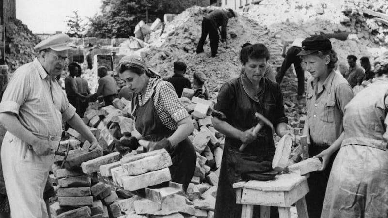 Trümmerfrauen: women clear rubble and recycle bricks in Berlin after the end of the second World War. Photograph: Ullstein/Getty