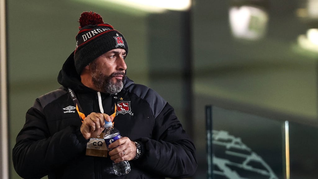 Dundalk head coach Filippo Giovagnoli had to sit in the stand for the Europa League loss to Rapid Vienna last week. Photo: Tommy Dickson/Inpho