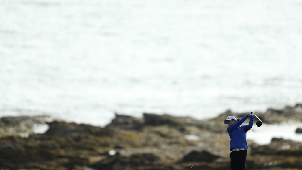 Amateur Leona Maguire of Ireland tees off on the second hole during the first round of the Ricoh Women’s British Open at Kingsbarns Golf Link. Photo: David Cannon/Getty Images