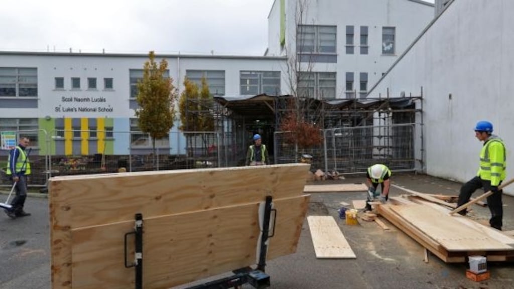 Builders carrying out remedial work on November 5th at St Luke’s National School in Tyrrelstown, Dublin, which was built by Northern Ireland building firm Western Building Systems. File photograph: Colin Keegan
