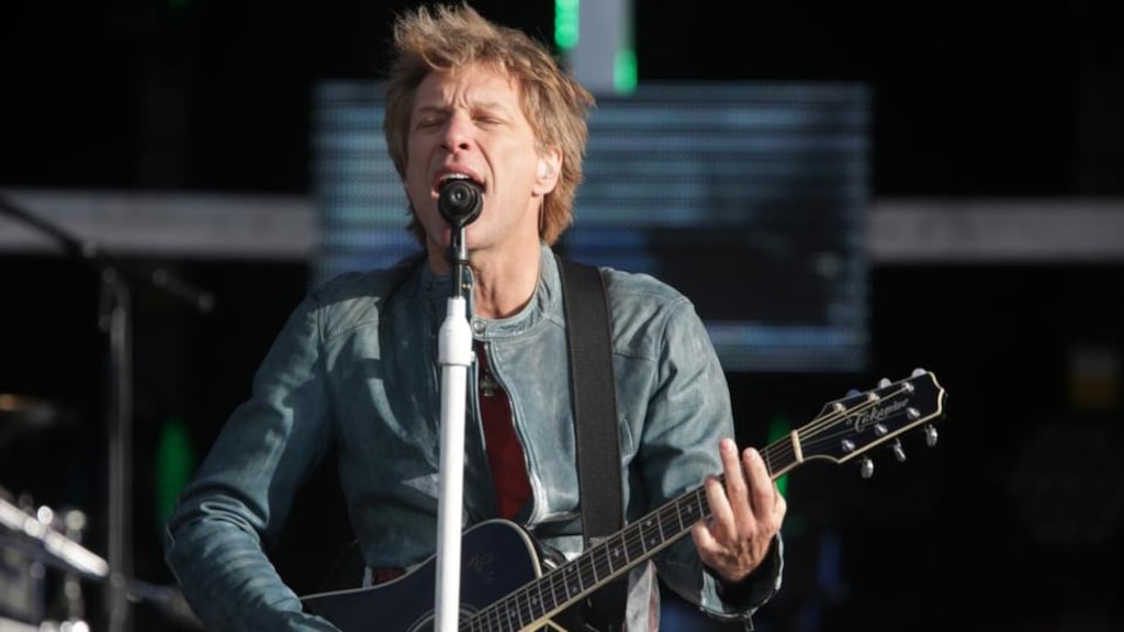 Bon Jovi on stage at Slane Castle in Co Meath. Photograph: Arthur Carron/Collins