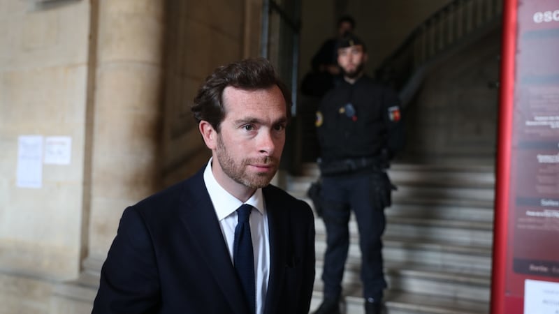 Sophie Toscan du Plantier’s son Pierre-Louis Baudey-Vignaud, arrives at the court in Paris for the trial of Ian Bailey. Photograph: Steve Parsons/PA Wire