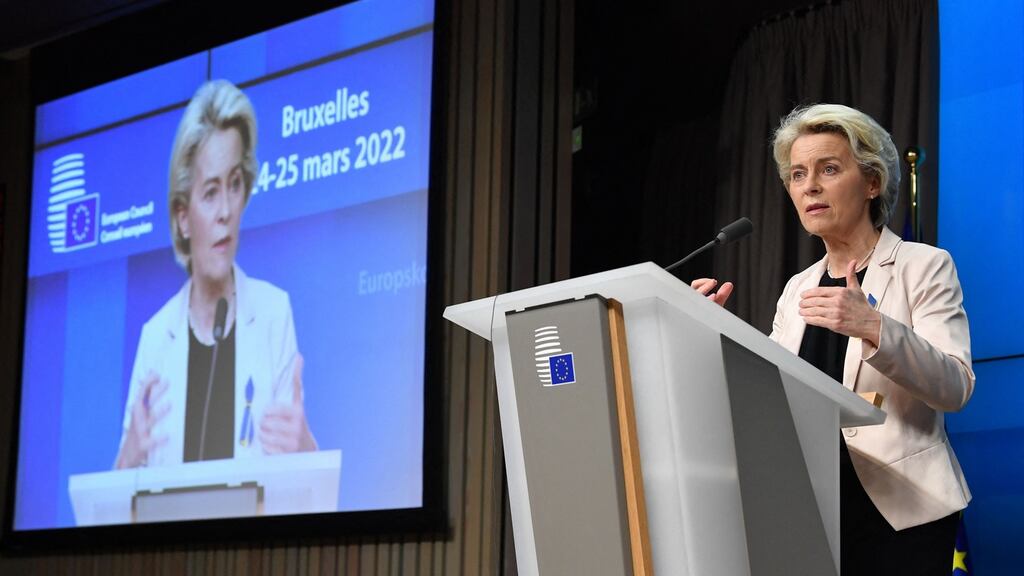 European Commission president Ursula von der Leyen said the deal with the US was a ‘big step’ in reducing dependency on Russia fuel. Photograph: John Thys/AFP via Getty Images