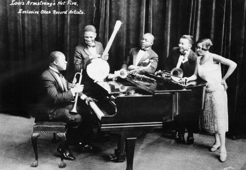 Hot Five: Louis Armstrong, Johnny St Cyr, Johnny Dodds, Kid Ory and Lil Hardin Armstrong. Photograph: Bettmann/Getty