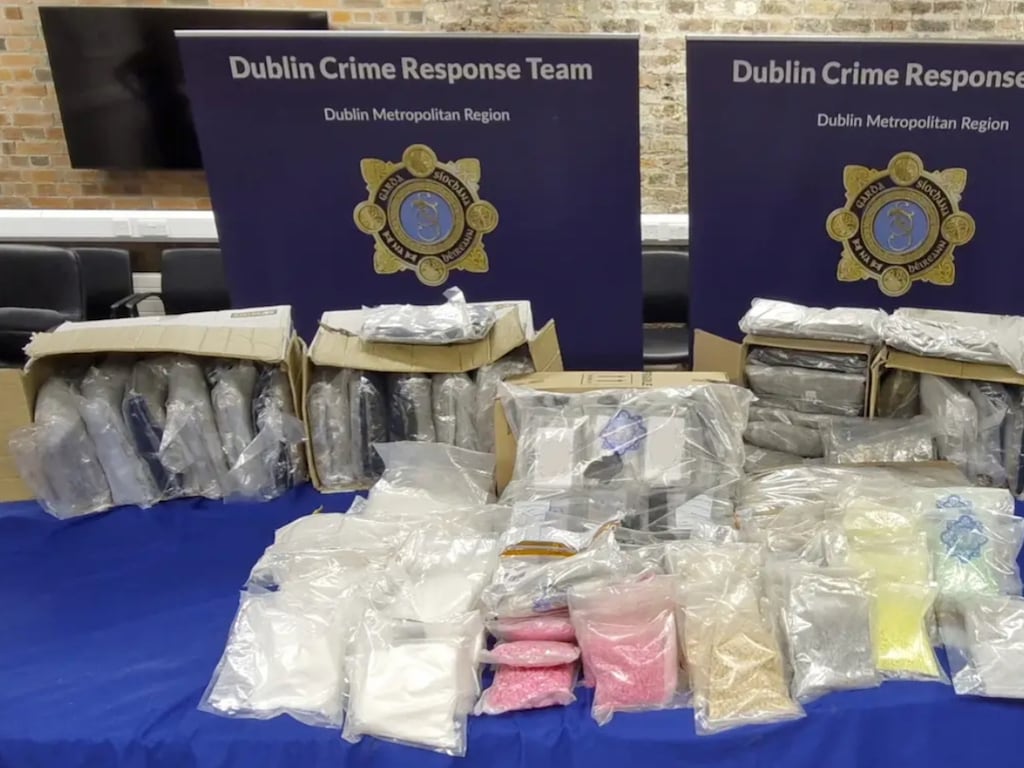 Gardaí seized more than €8 million in suspected illegal drugs and €1 million in cash at a property at The Ward, Dublin 11. Photograph: An Garda Síochána