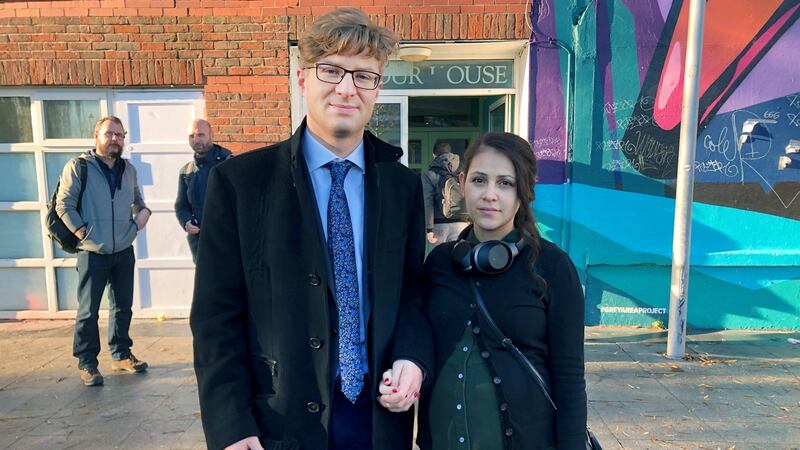 Robert and Gisela Dunlop photographed outside Grafton College. Photograph: Enda O’Dowd