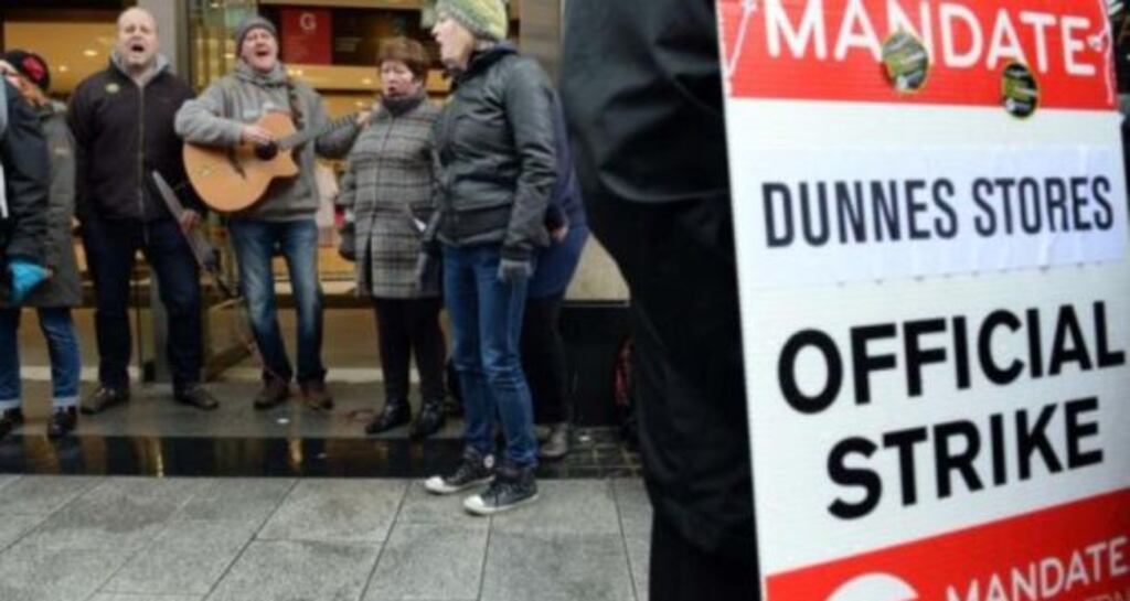 Workers stage a picket outside a Dunnes Stores outlet. Impact trade union expressed solidarity with Dunnes staff who were allegedly punished for taking part in the industrial action.