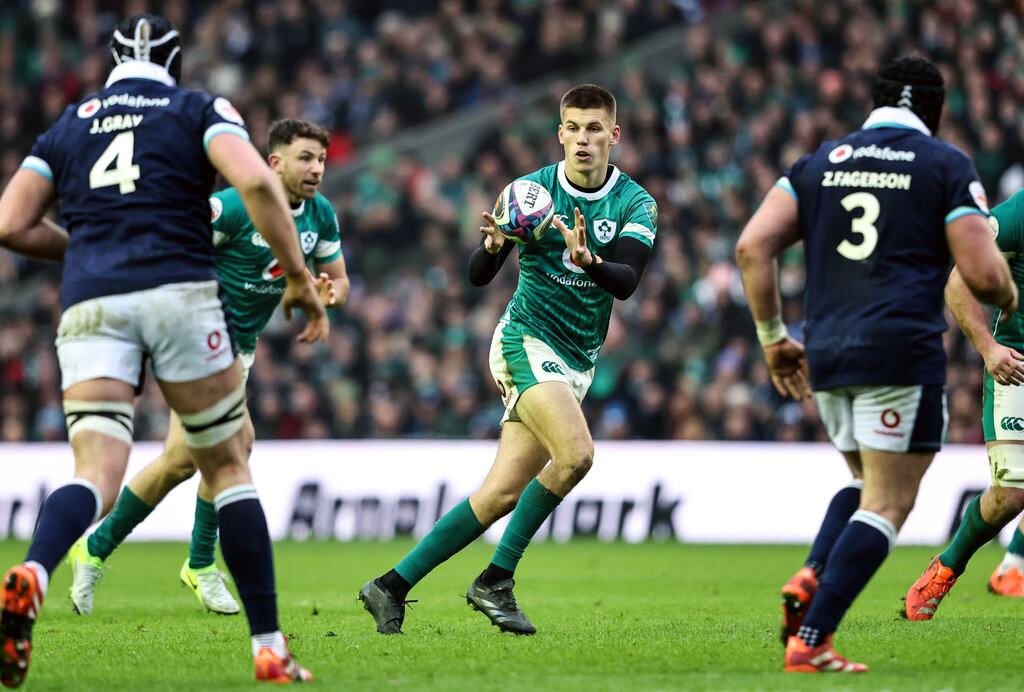 Sam Prendergast in action during Ireland's win over Scotland at Murrayfield. Photograph: Dan Sheridan/Inpho