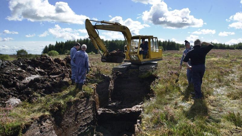 Gardaí on Bragan Bog in Co Monaghan excavate an area the size of a football pitch looking for the body of Columba McVeigh, who was secretly murdered and buried by the IRA. Photograph: Brenda Fitzsimons