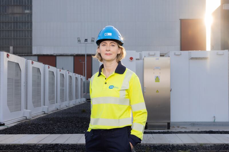 Clare Duffy, at ESB’s 75MW battery energy storage project, located at ESB’s Poolbeg energy hub
