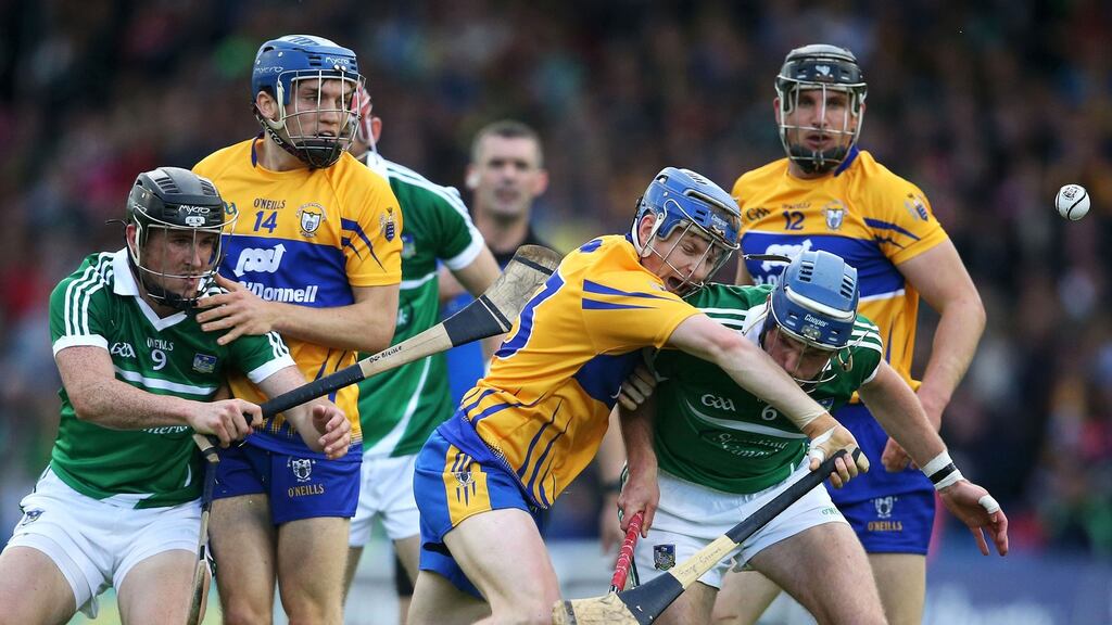 Clare’s Podge Collins (centre) is also down to play football on Saturday. Photograph: Cathal Noonan/Inpho.