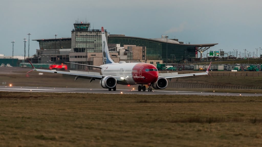 A Norwegian Air Boeing 737 on the runway of Cork airport after a transatlantic flight from Boston. Photograph: David Creedon/Anzenberger