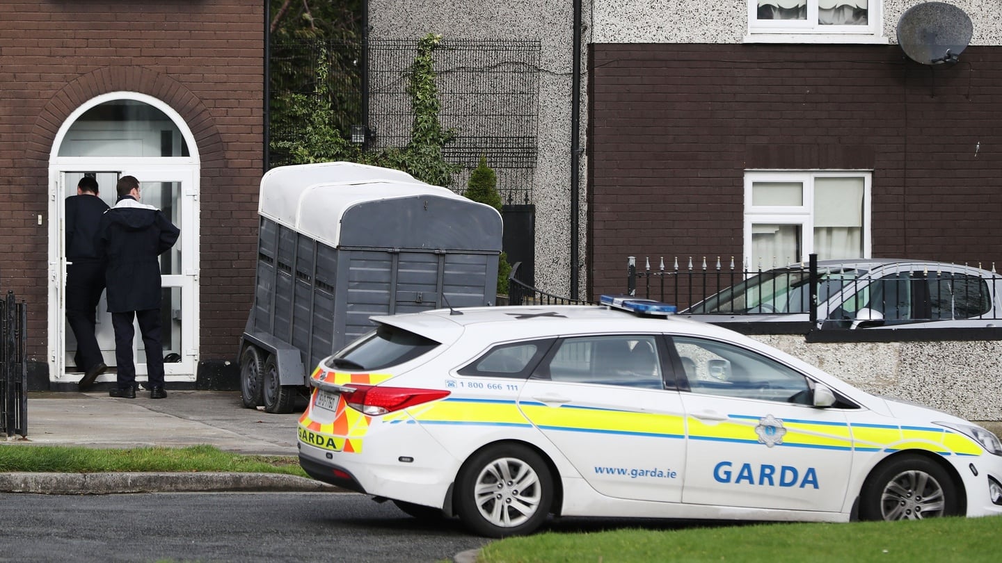 Gardaí at the property in Brookview Lawns, in the Jobstown area of Dublin. Photograph: Niall Carson/PA Wire