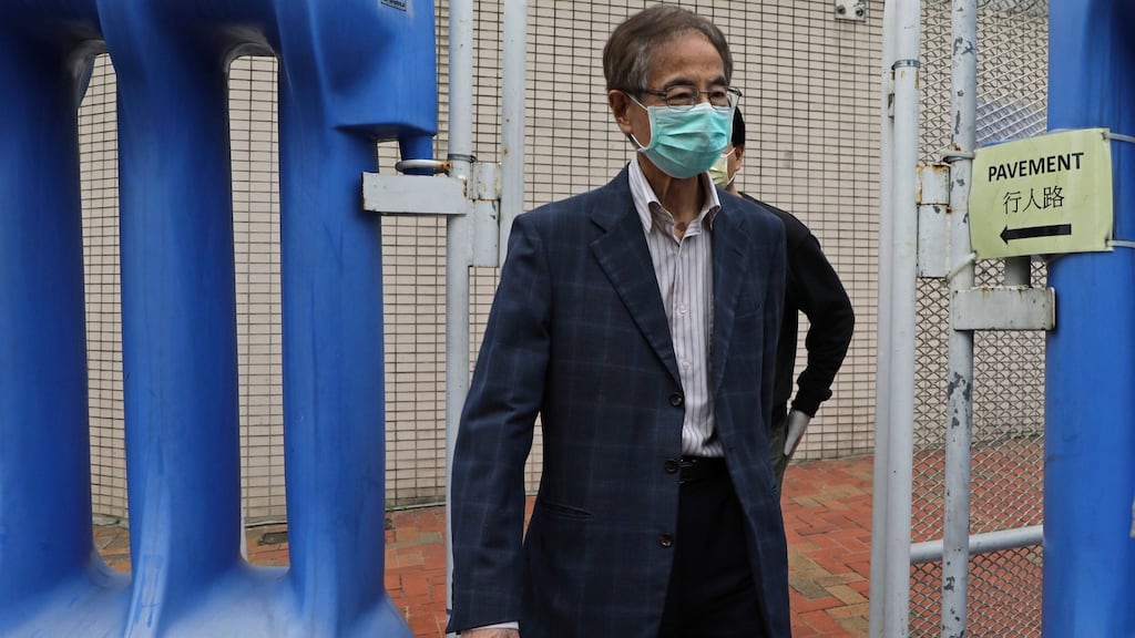 Martin Lee (81) leaves a police station in Hong Kong on Saturday, after being released on bail. Photograph: AP Photo/Kin Cheung