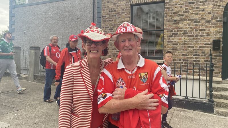 father and daughter JJ Lynch and Gráine Lynch in full battle garb ahead of the big match. Photograph: Ellen O’Riordan