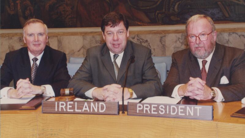 UN Security Council in October 2001: Ambassador Richard Ryan, minister for foreign affairs Brian Cowen and Dermot Gallagher.