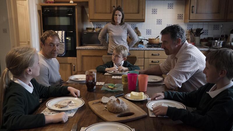 Aisling Glenholmes, Stephen Graham, Zach Humston, Helen Behan, Frank Laverty and Conner McEnaney in The Virtues.