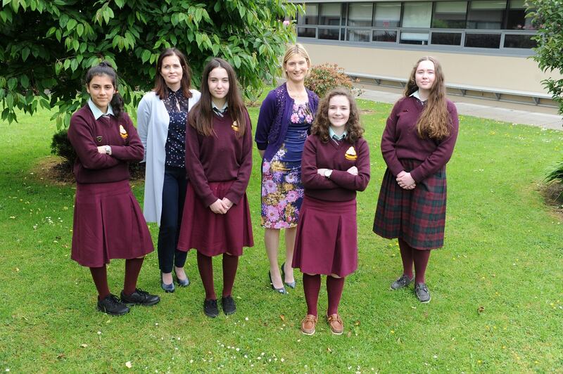 St Wolstan's Community School in Celbridge, Co Kildare. Teachers Laura Gerraghty and Margaret Bennett, along with Swati Joshi, Rosaleen Byrne, Codi Long and Beth Corry. Photograph: Aidan Crawley