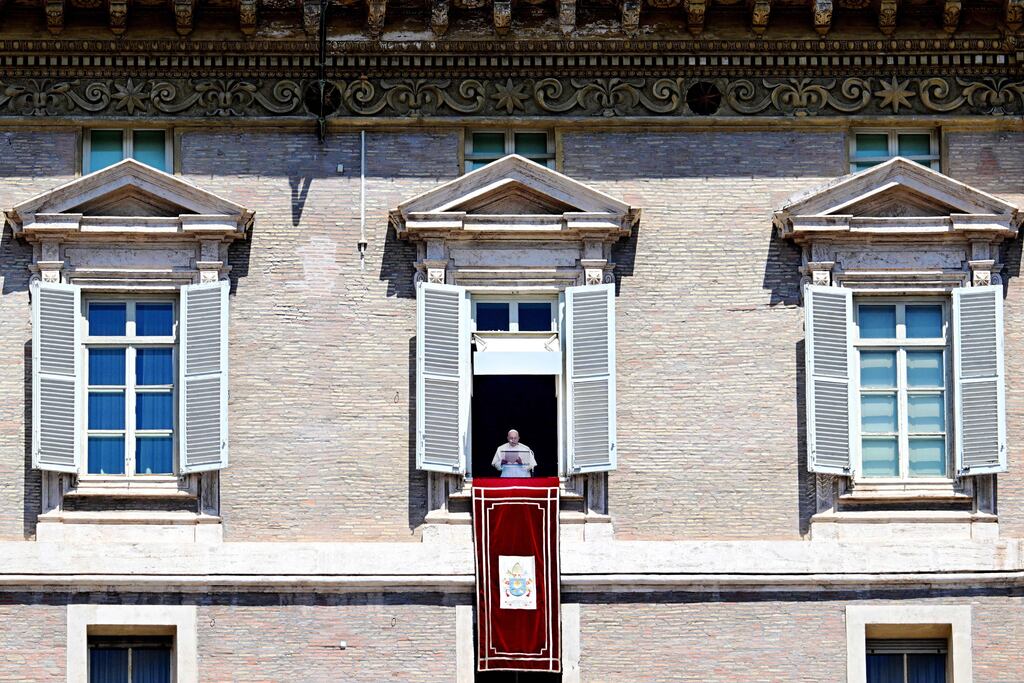 Pope Francis speaks at St Peter's Square at the Vatican: 'Synodal' means 'walking together' with the aid of the Holy Spirit and describes his dream of a different way of being church; one that shifts the dynamic of power away from the hierarchical model towards a 'people of God' model. Photograph: Vincenzo Pinto/AFP