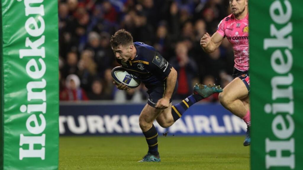 Luke McGrath crosses Leinster’s match-winning score. Photograph: Brian Lawless/PA