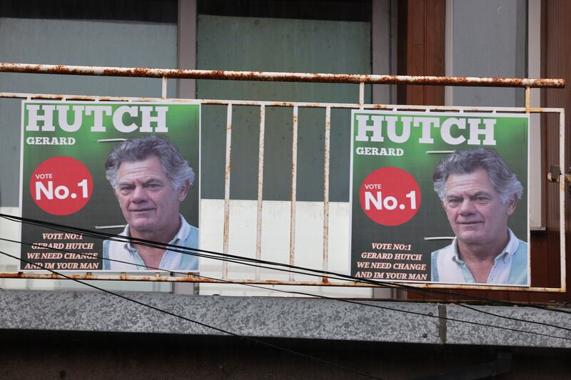 Hutch election poster above Corinthians Boxing Club, Summerhill Dublin. Photograph: Dara Mac Dónaill