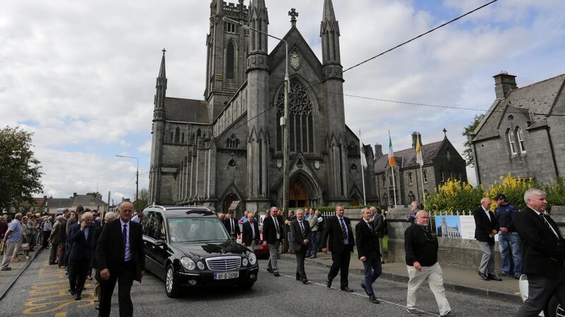 The funeral cortege of former Irish rugby International Willie Duggan leaves St Mary’s Cathedral in Kilkenny after his funeral mass on Thursday. Photograph: Laura Hutton/The Irish Times
