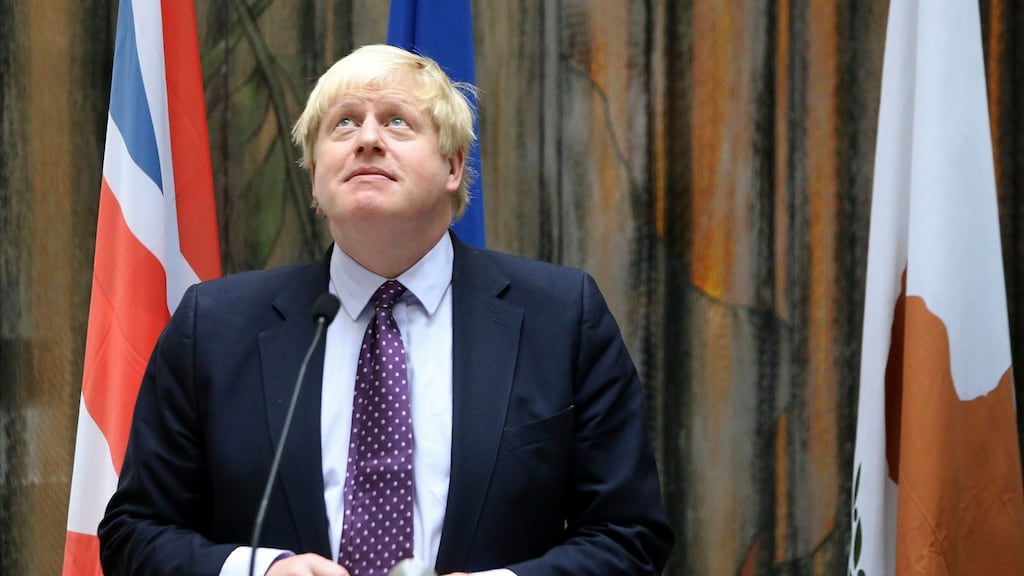 Britain’s foreign secretary Boris Johnson at a press conference after his meeting his Cyprus’ counterpart Ioannis Kasoulides  in  Nicosia on Wednesday Photograph: AP Photo