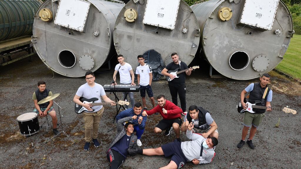 Roma teenagers play music with Longford Youth Service in partnership with Music Generation. Photograph: Dara Mac Dónaill