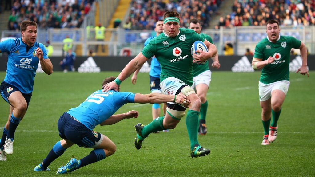 CJ Stander became the first forward in Six Nations history to score a hat-trick as Ireland routed Italy in Rome. Photograph: Reuters/Alessandro Bianchi